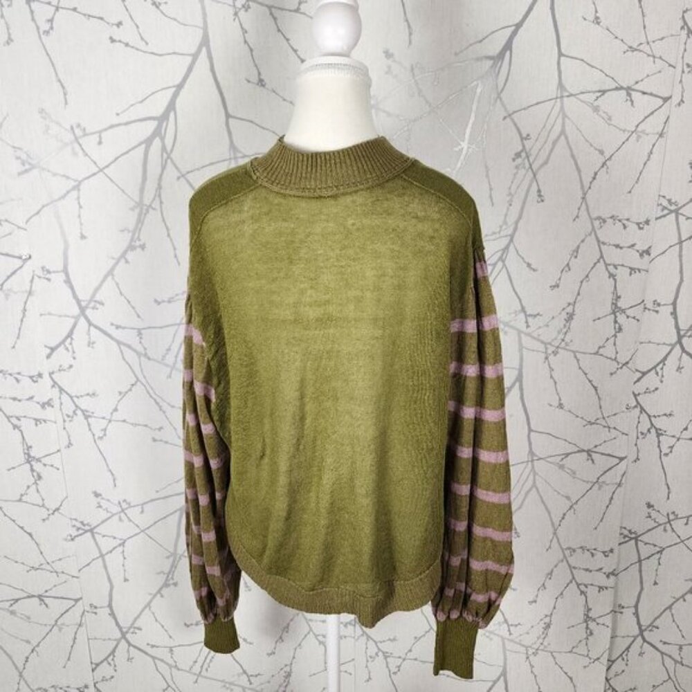 Free People Linen Blend Between The Lines Balloon Sleeve Sweater - Picture 4 of 7